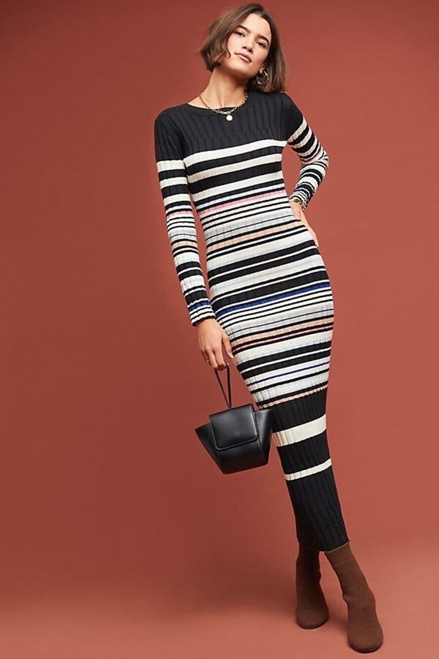 Ella Moss Peyton Sweater Dress Medium NWT Rib Knit Striped Midi Bodycon Y2K